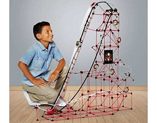 FAO Schwarz Childrens Build-A-Roller-Coaster Model Kit, Kids Engineering Construction Toy for Logic & STEM Development, 753Piece Set W/Rods & Connectors, Red/Black