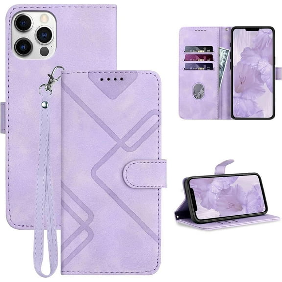 Wallet Case,Designed for iPhone 12 Wallet Case,Card Holder Leather Kick-Stand Flip Cases,Wrist Strap,Magnetic Closure,Shockproof Protective Cover (Purple)