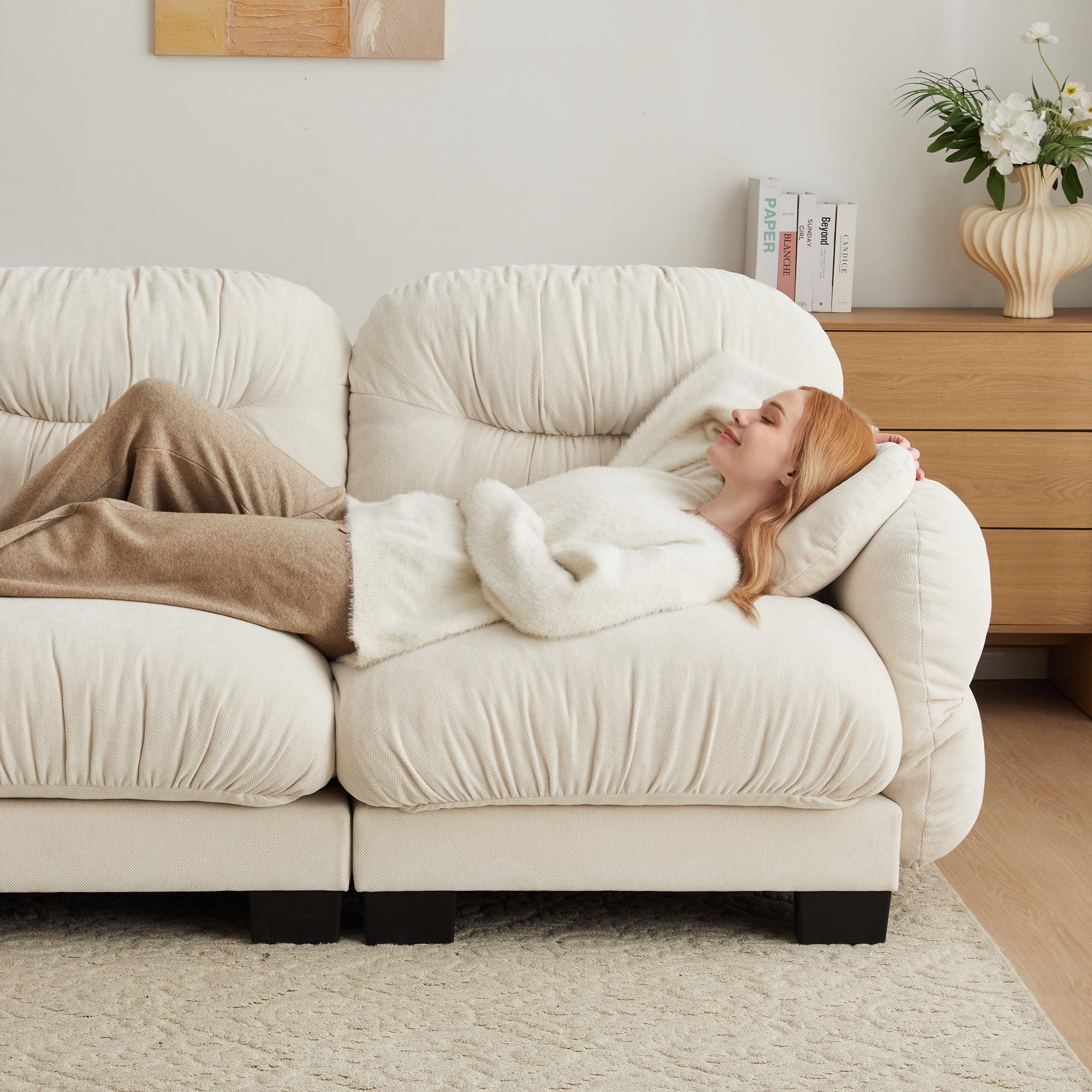 116" 3 Seater Sectional Couch Cozy Chenille U Shape Modular Sofa with 2 Ottoman and 2 Throw Pillows