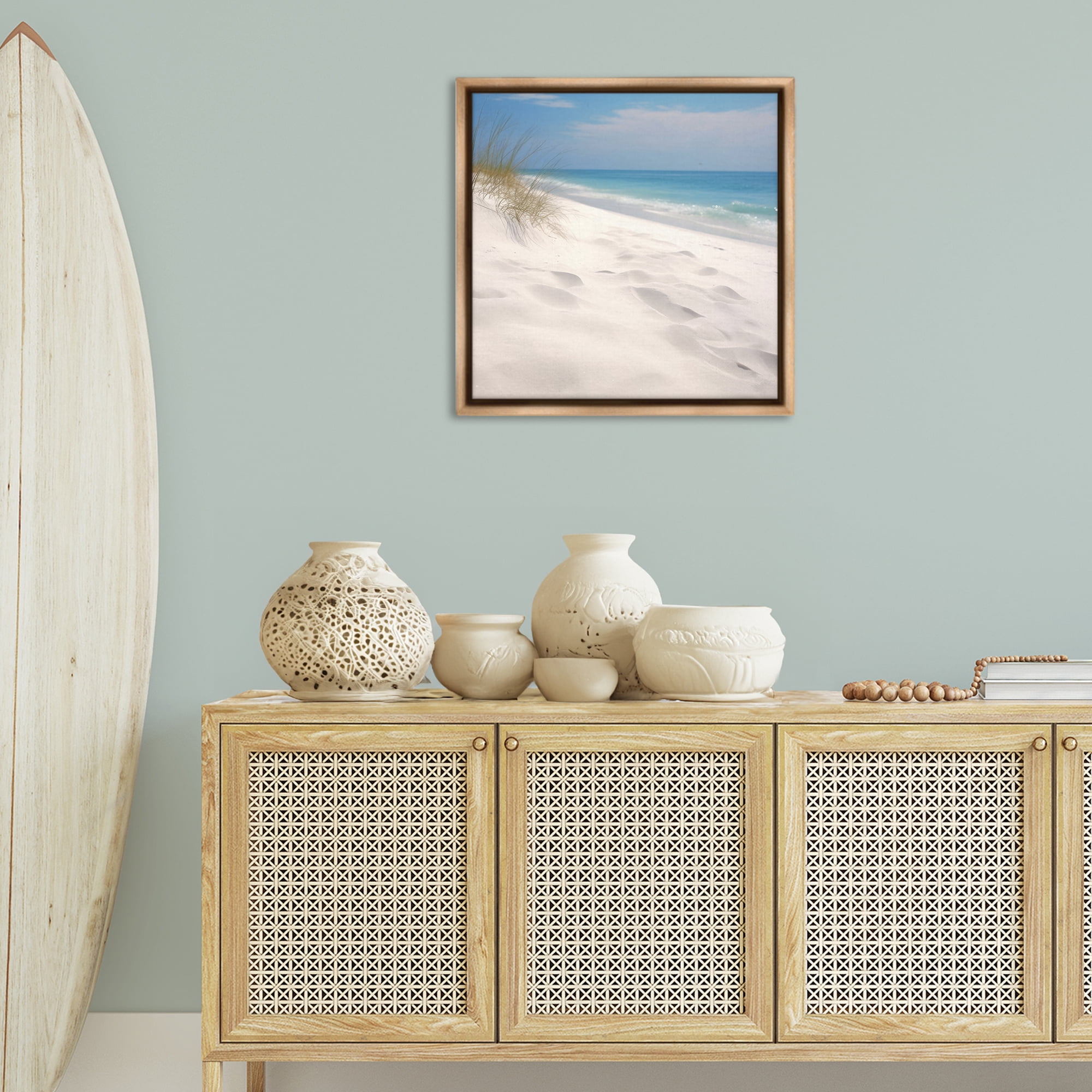 Stupell Industries Seabreeze Sandy Footprints Landscape Photography Brown Floater Framed Canvas Art Print Wall Art, 25 x 25