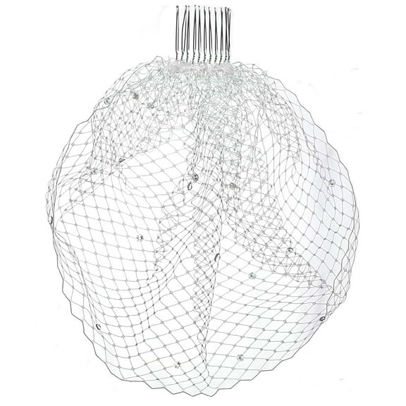 ENBRIDE 9 inch French Netting Wedding Birdcage Veil with Scattered Swarovski Crystal Rhinestone, 9" Short Birdcage Bridal Veil (#C100BSR)
