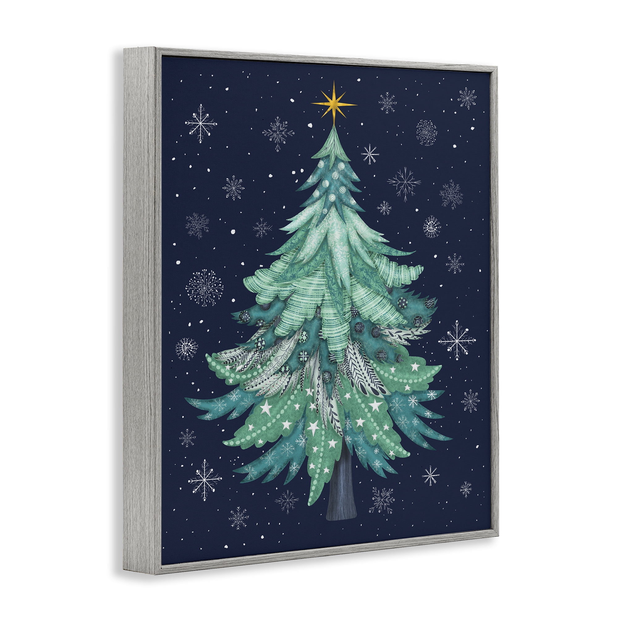 Stupell Industries Abstract Pattern Xmas Tree Holiday Painting Gray Framed Art Prints Wall Art, 11 x 14