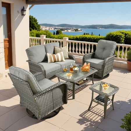 Vcatnet 5 Pieces Patio Furniture with Swivel Chairs High Back Outdoor Conversation Set All-Weather Wicker Sectional Furniture Set Dark Gray