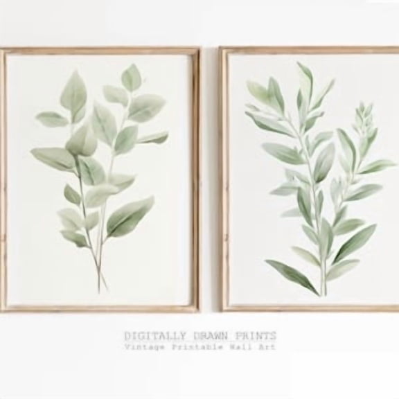 Set of 2 Botanical Wall Art, Sage Green Art, Floral Illustration, Boho Art Print, Boho Wall Art| Sage Green Posters, Print, Poster Only