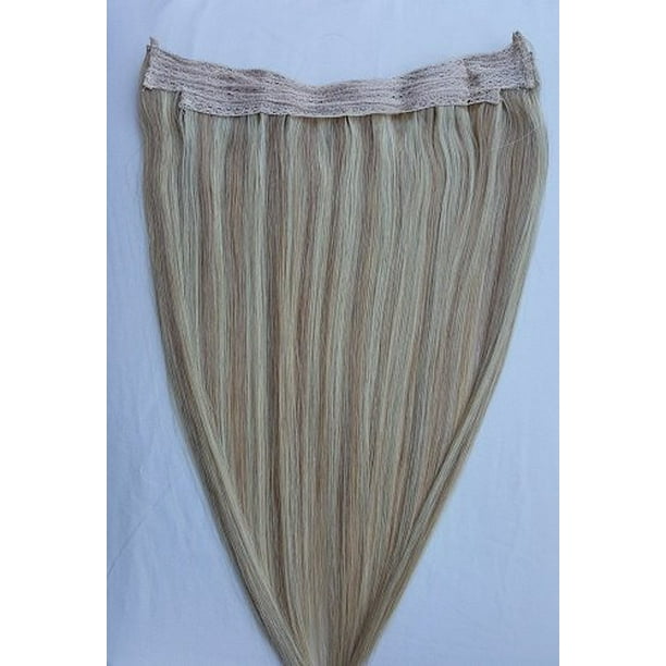 Hair Faux You inches 100 Human Hair Extensions 100 Grams Halo Style One Piece With An Adjustable Invisible Wire Fishing String 18 613 Dark Blonde With Platinum Blonde Walmart Com Walmart Com