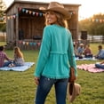 thumbnail image 7 of Linen Blouses for Women Summer Cute Fringe Long Sleeve Modest Tunic Tops Casual Y2k Baggy Crew Neck Plain T Shirts Turquoise XL, 7 of 7