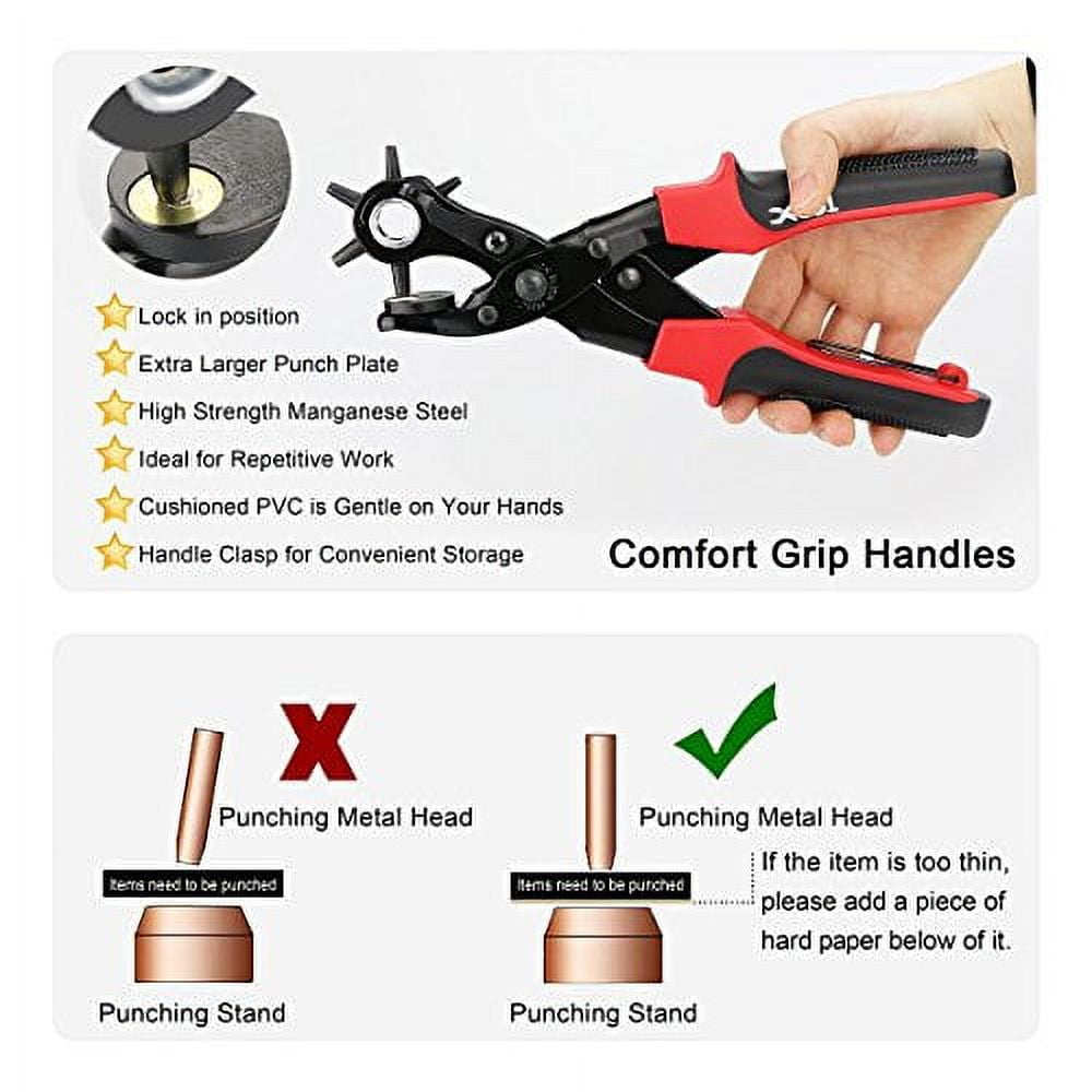 Revolving Punch Plier Hole Tool with Brass Pad, Screwdriver