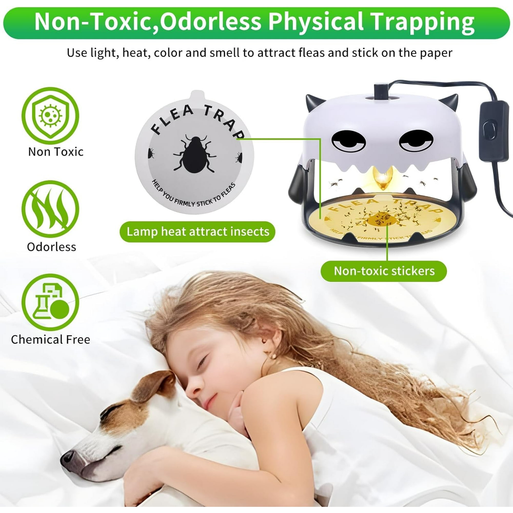 Paddsun Flea Traps, 2 Pack for Indoor with 4 Sticky Refill Discs & 6 LED Light Modes for Fleas, Flies, Mosquitoes