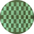 thumbnail image 1 of Ahgly Company Machine Washable Indoor Round Checkered Turquoise Blue Modern Area Rugs, 6' Round, 1 of 4