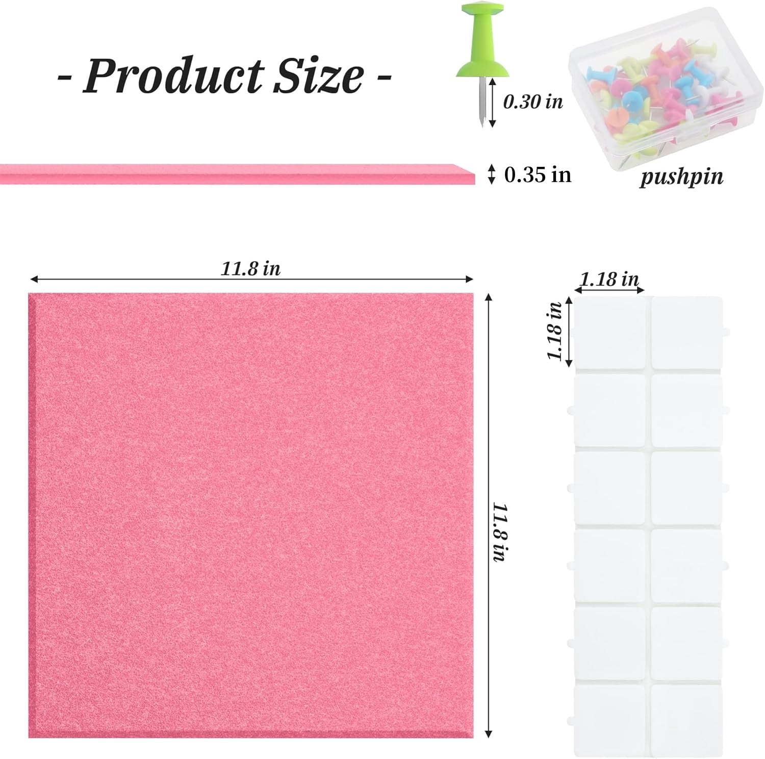 Topboutique Large Cork Board Felt Wall Tiles 12 Packs Bulletin Board Alternative Cork Board with Adhesive Tabs and Push Pins for Walls Home Office,Safe Removable,12 x 12 inch,Peachblow