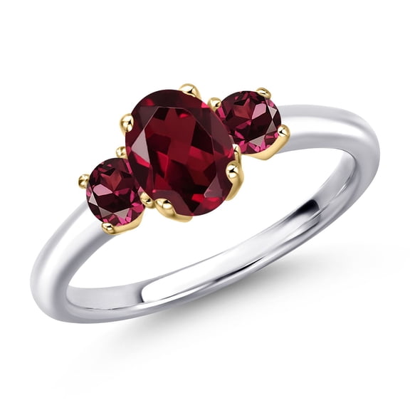 Gem Stone King 925 Silver and 10K Yellow Gold Red Rhodolite Garnet Engagement Ring for Women | 1.34 Cttw | Oval 7X5MM | Gemstone January Birthstone | Size 7