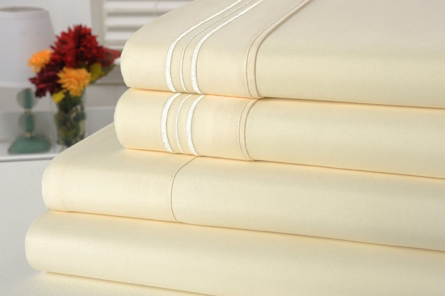 1800 Count Bamboo Egyptian Comfort Extra Soft Solid Bed Sheets 4 Piece Set - 8 Colors - King / Ivory