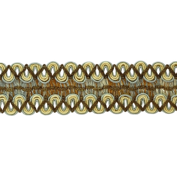 2" (5cm) Wide Noblesse Collection Vintage Gimp Braid Trim # 0200HG, Island Breeze Blue #5939 (Silver Blue, Gold, Off White) 6 Yards (18 ft/5.5m)