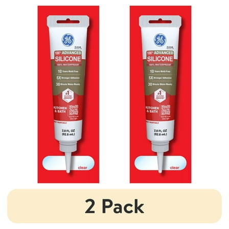 (2 pack) GE Advanced Silicone Kitchen & Bath Sealant, Pack of 1, Clear 2.8 fl oz Tube