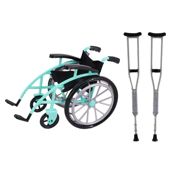 WozhuoToy Doll Wheelchair & Crutches Playset, Foldable Miniature Wheelchair with 2 Crutches for Kids Pretend Play, Mini House Decor & Photography Props