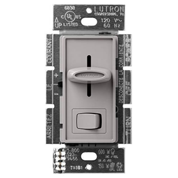 Lutron Skylark LED + Interrupteur Gradateur pour Ampoules LED, Halogènes et Incandescentes Unipolaire Ou 3 Voies SCL-153P-GR Gris