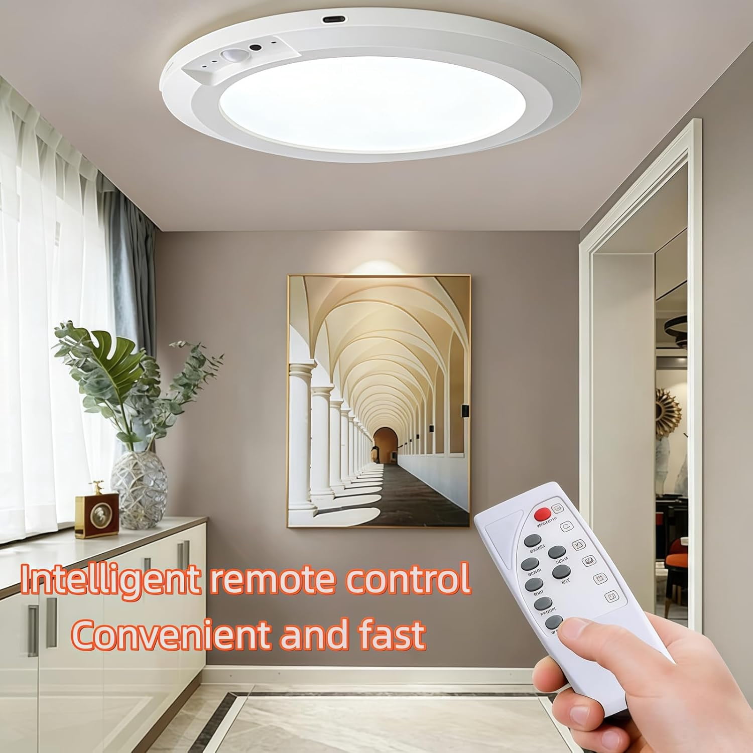 Rechargeable Motion Sensor Ceiling Light with Remote - Magnetic Wireless Ceiling Light Battery Power,3 Colors Magnetic Wireless Pot Lights Ceiling for Closet Shower Pantry Shed Hallway (2PCS)