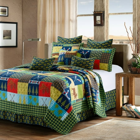 Virah Bella - Lake and Lodge - Lightweight Reversible 3-Piece Lodge Quilt Set with Decorative Pillow Shams.