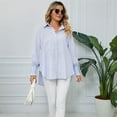 thumbnail image 5 of Womens Striped Button Down Shirts Long Sleeve Tunic Tops Blue S, 5 of 9