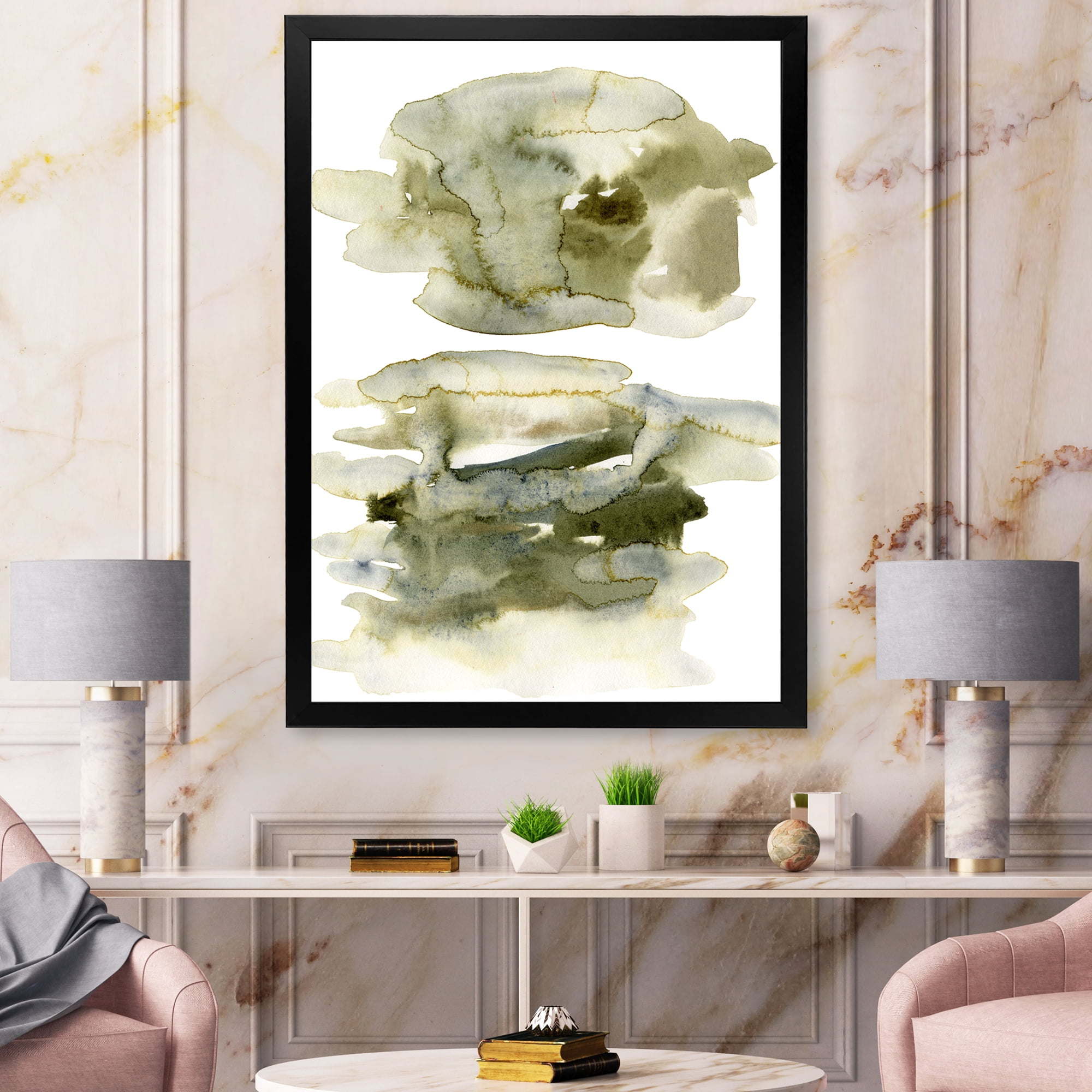 Designart 'Abstract Clouds In Dark Green II' Modern Framed Art Print