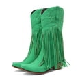 thumbnail image 3 of Cowboy Boots for Women Wide Mid Calf Long Fringe Tassel Heart Angle Stitched Pointed Toe Heeled Tall Cowgirl Boots, 3 of 6