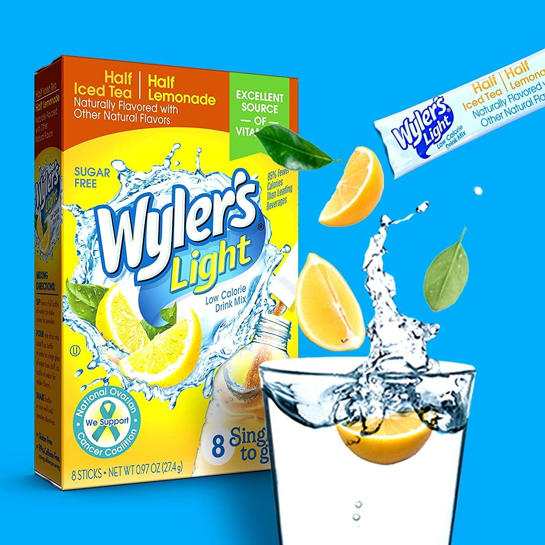 Wyler's Light Singles To Go Powder Packets, Water Drink Mix, Half Iced Tea / Half Lemonade, 96 Single Servings (Pack of 12)