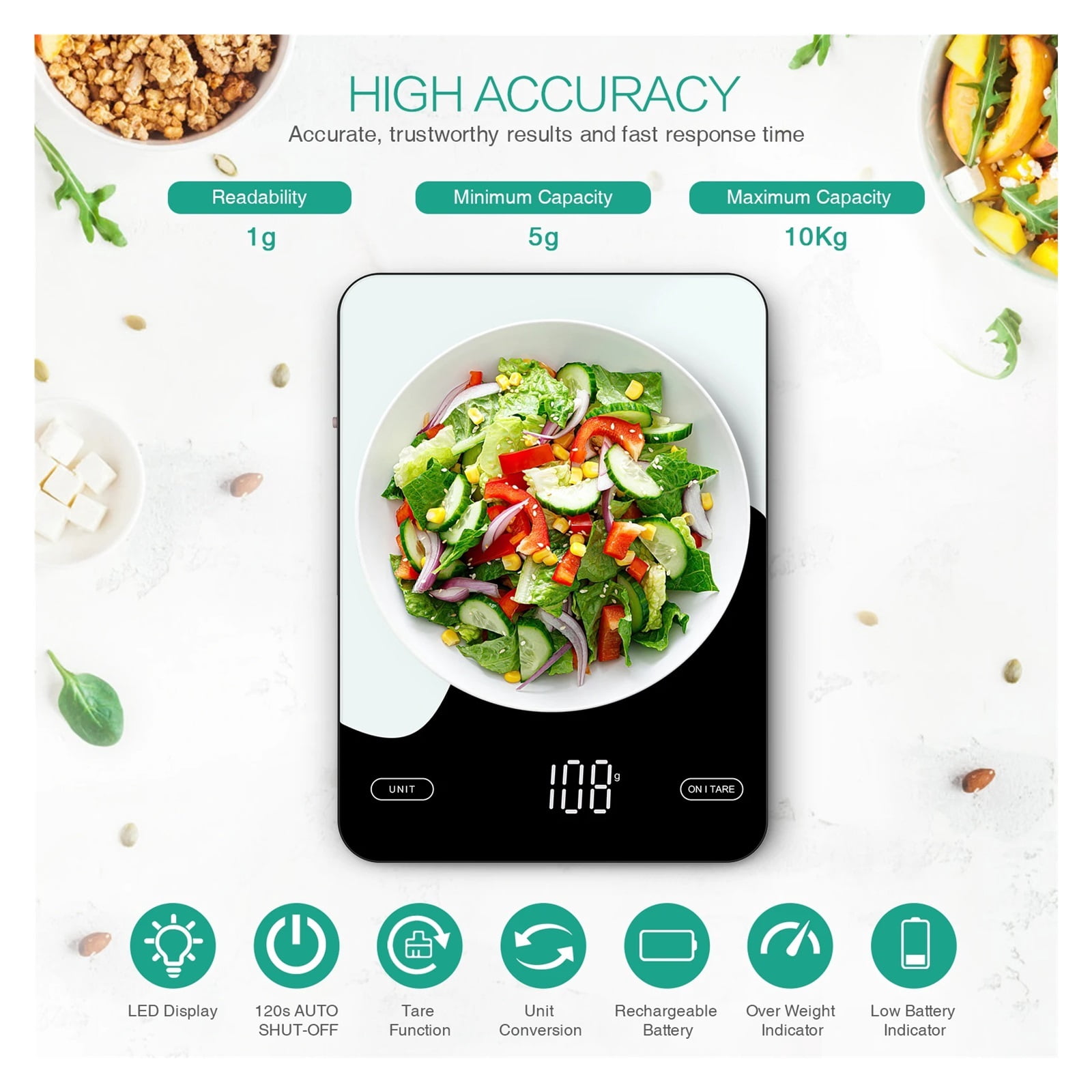 Digital Food Scale 10kg Smart Kitchen Scales With Nutrition Calculator APP Rechargeable Gram Scale For Weight Loss Baking Scales ,Simple Operation
