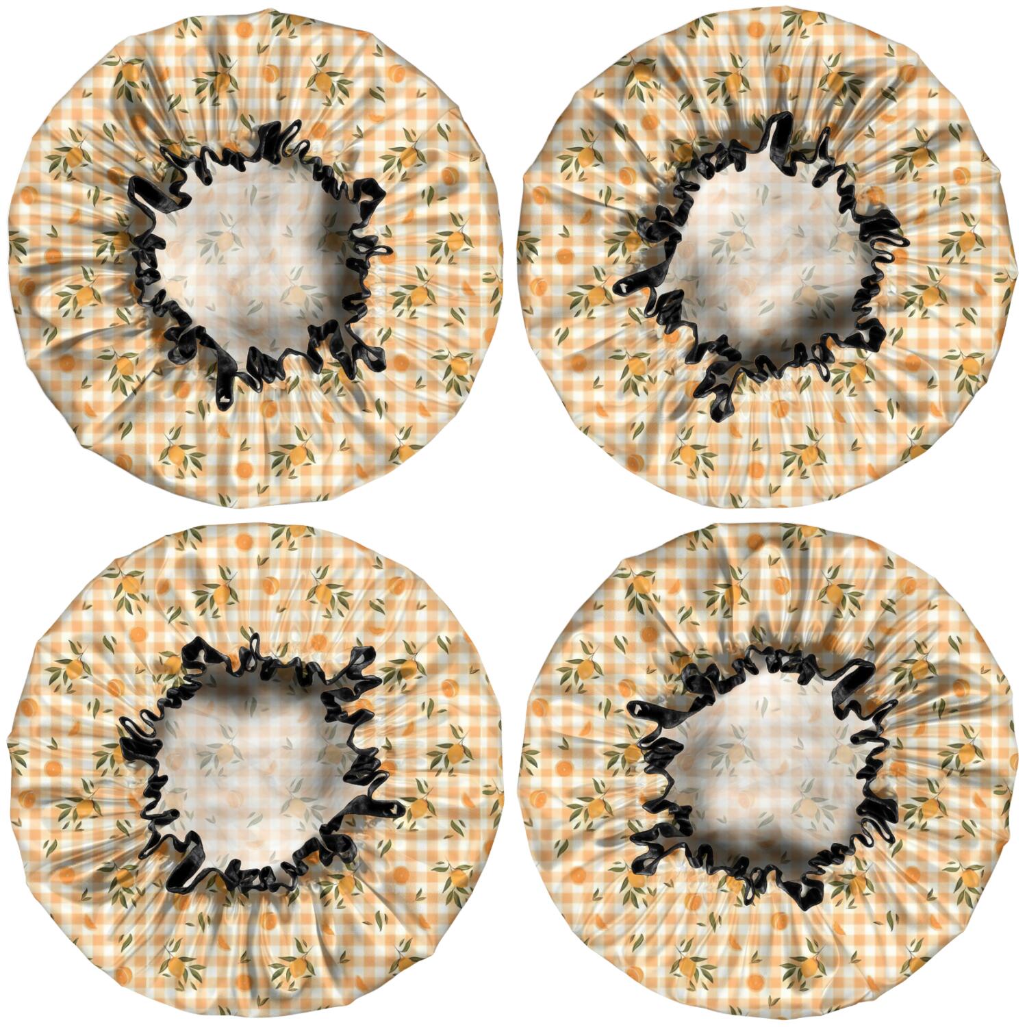 Shower Caps,Yellow Lemon Fruit Trees Orange Pattern Waterproof Shower Cap for Women 4 Pieces,Double Reusable Hair Cover for Shower PEVA Elastic Stretch Hem