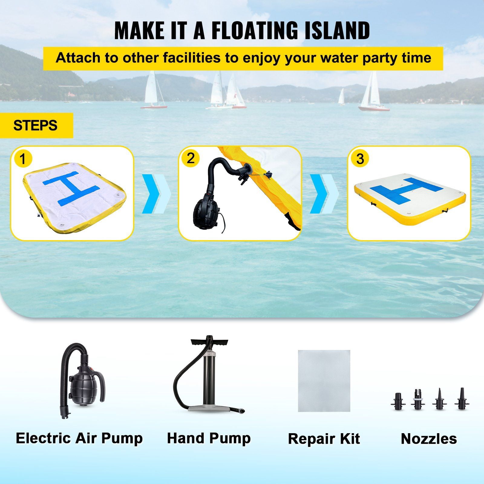 Inflatable Floating Dock Platform 8x5 ft with Electric Air Pump