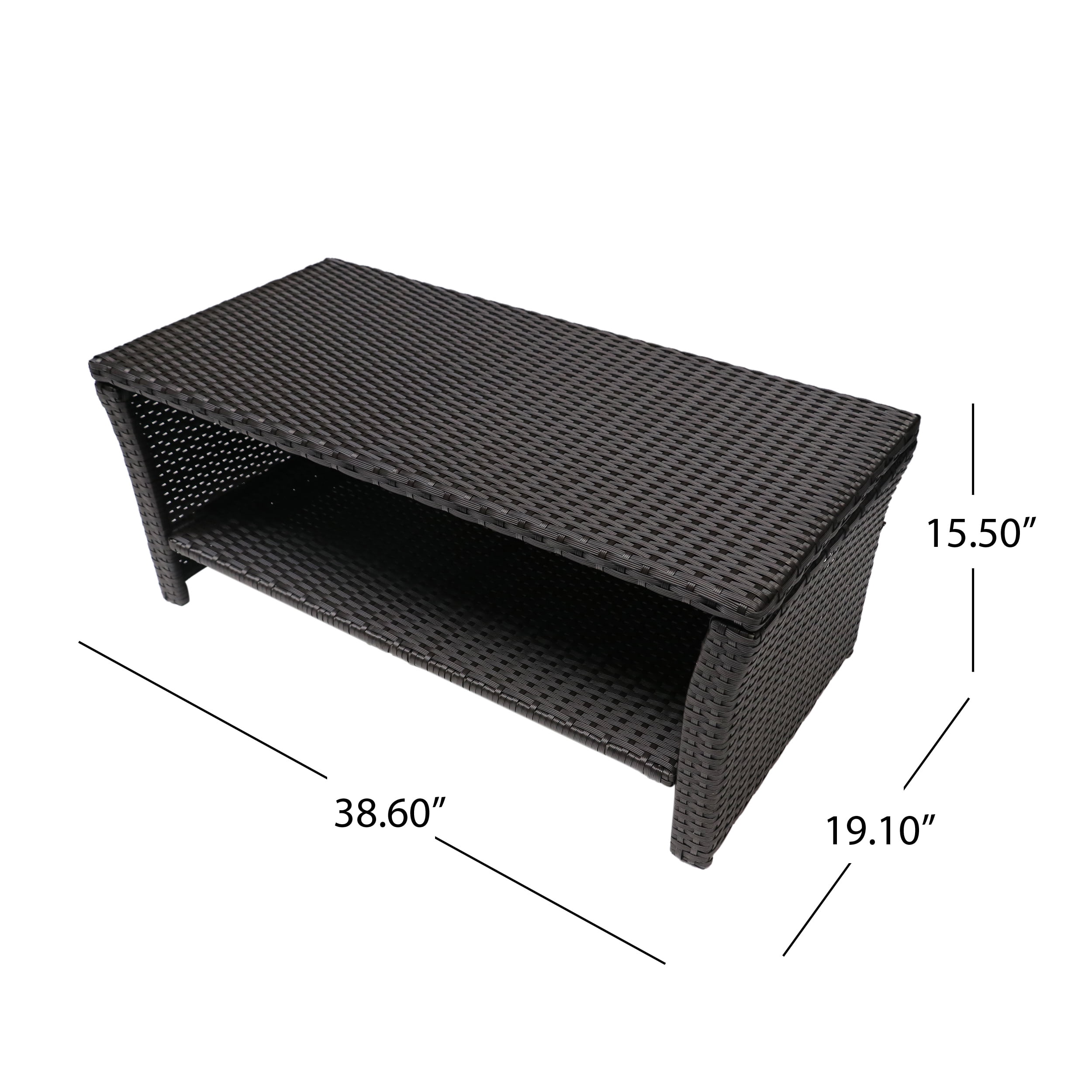 Outdoor Woven Surface Coffee Table, Leisure Center Table for Patio Garden, Brown