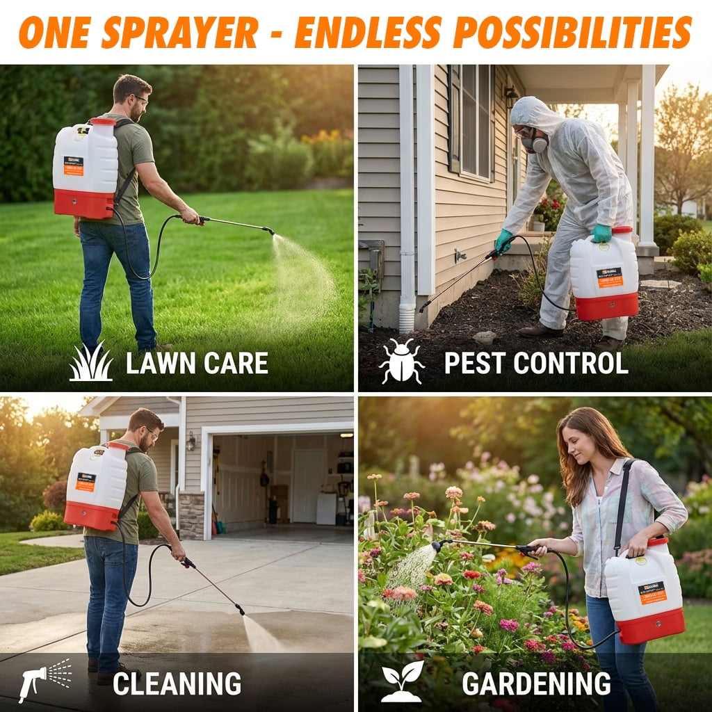 Battery Powered Backpack Sprayer, 4.2-Gallon, 8 Nozzles, 100 PSI, for Lawn & Garden