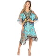 thumbnail image 5 of Sakkas Kristy Long Tall Lightweight Caftan Dress / Cover Up With V-Neck Jewels - Turquoise - One Size, 5 of 5