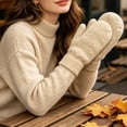 thumbnail image 3 of LSONABXA Light yellow Gloves Mittens for Women Women Mittens Double Cute Stretchy Soft Thickened Cold Color Gloves For Riding Warm Hand Socks for Women, 3 of 4