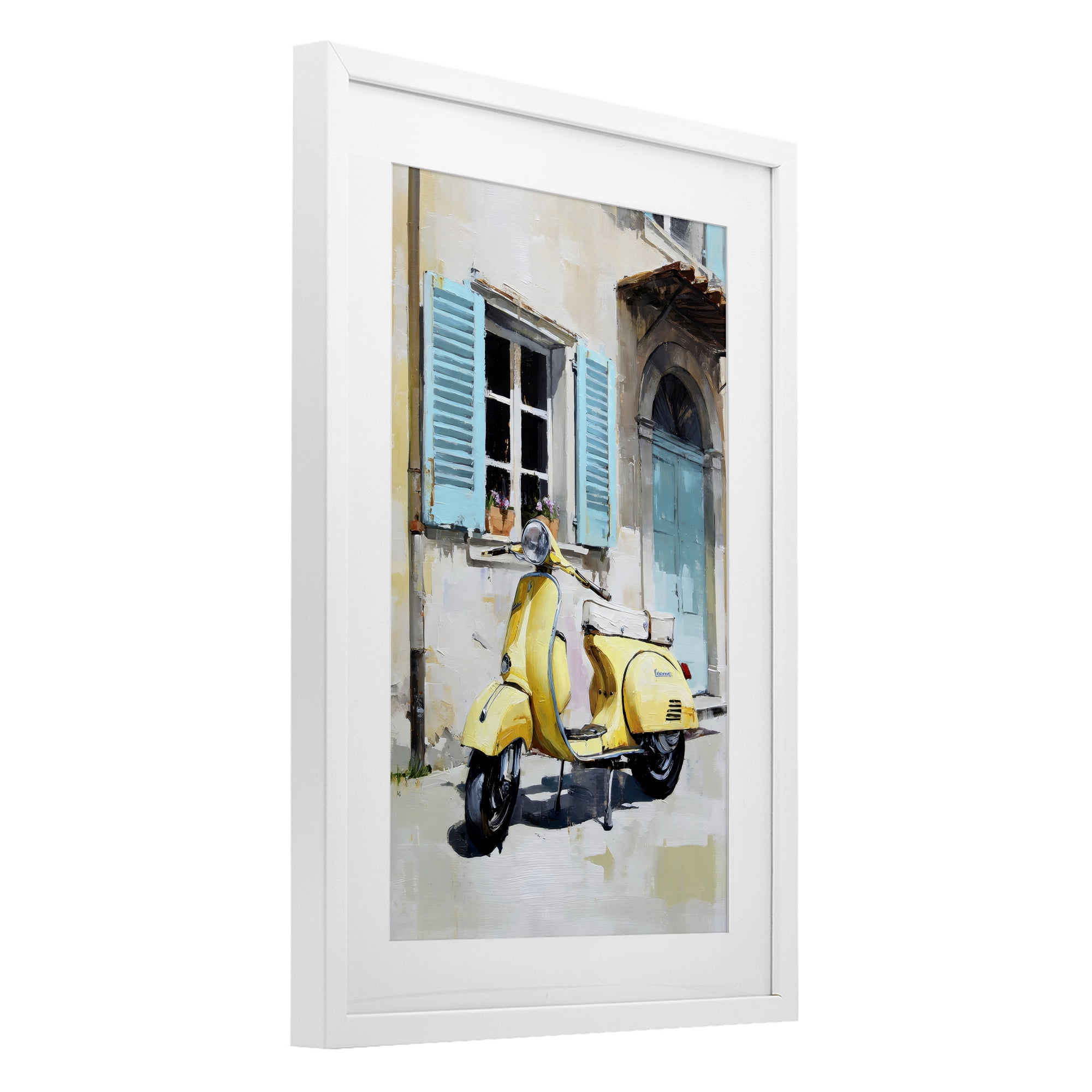 Stupell Industries Sunny Day Scooter Ride White Framed Print Under Glass, design by Petal Prints Design