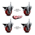 thumbnail image 2 of 3.5 Inch Red Polyurethane 3/8 Inch Threaded Stem Caster Set with Brake, 2 of 2