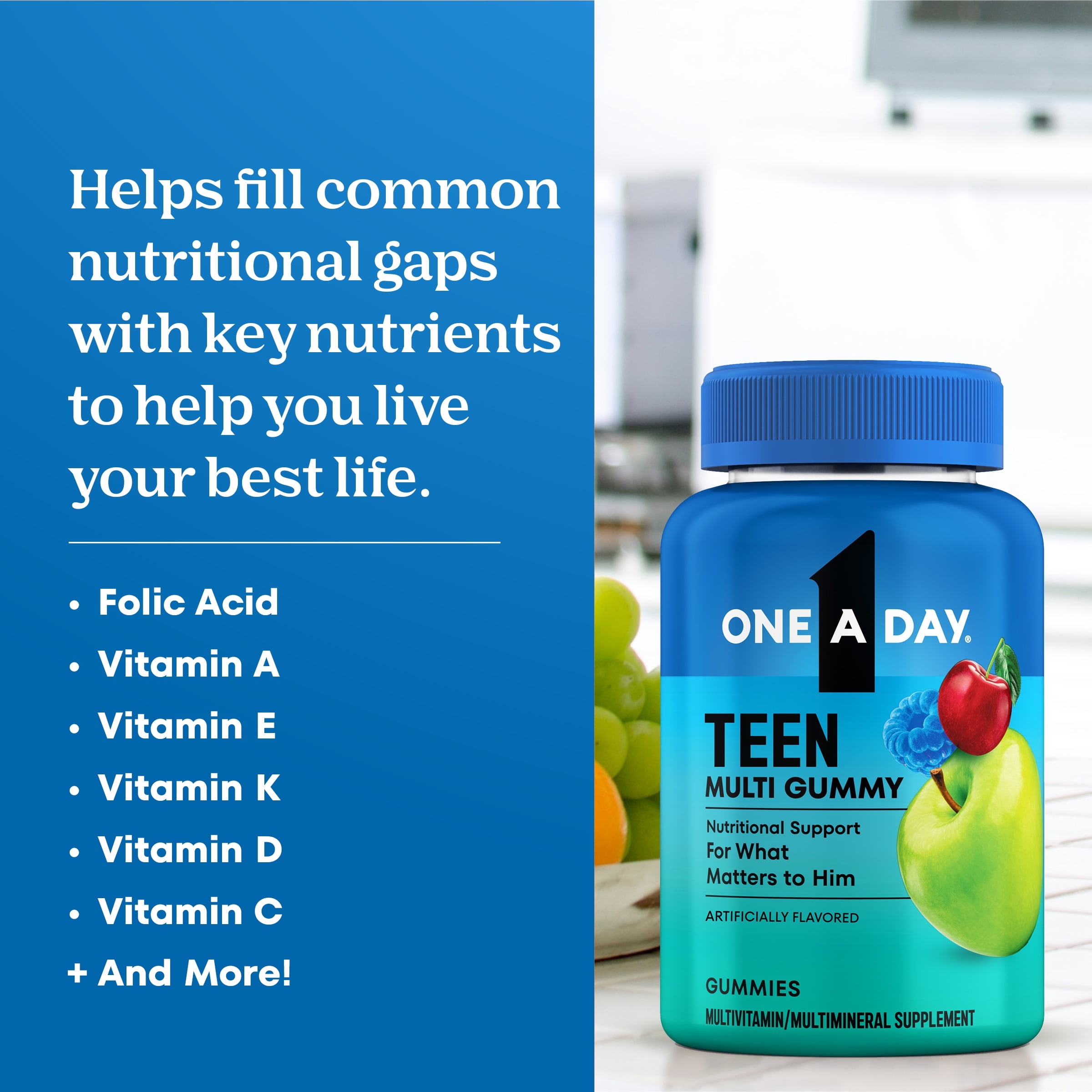 One A Day Teen Multivitamin for Boys, Teen Gummy Vitamins, Healthy Muscles, 60 Count