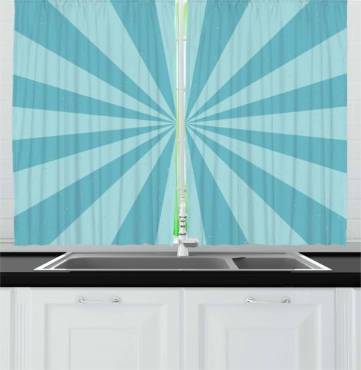 Vintage Blue Curtains 2 Panels Set Retro Style Radially Widening