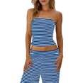 thumbnail image 4 of LEKWK Pantsuits for Women Dressy Strapless Tube Top Wide Leg Pants Striped Lounge Pants Breathable Soft Summer Beach Vacation Two Piece Set Outfits, 4 of 6