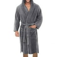 thumbnail image 2 of Solid Color Belt Flannel Bath Robe Hooded Pockets Warm Men Nightgown Home Clothes Black M, 2 of 13