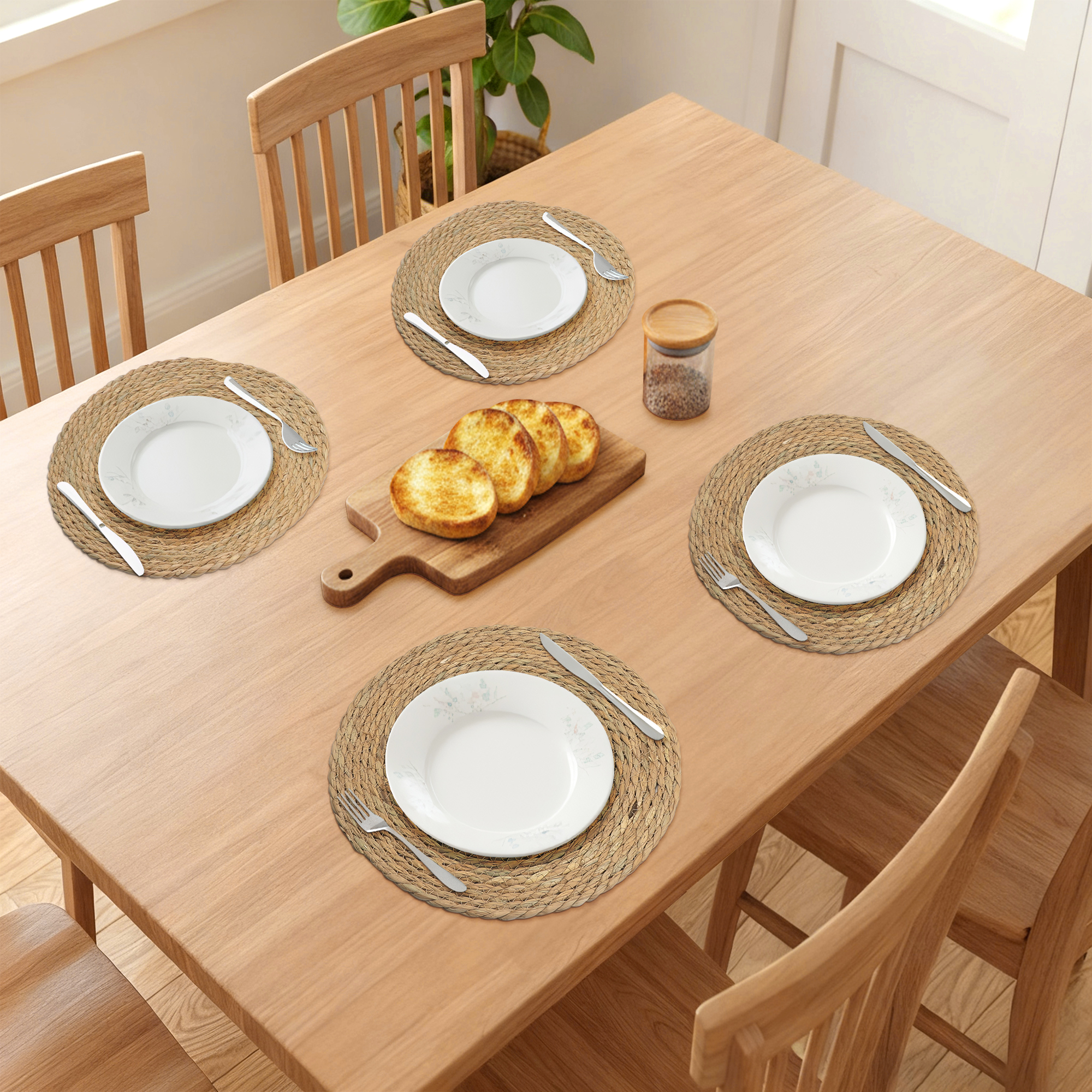 Unique Bargains Set of 6 Farmhouse Straw Woven Placemats Brown 13*13inch