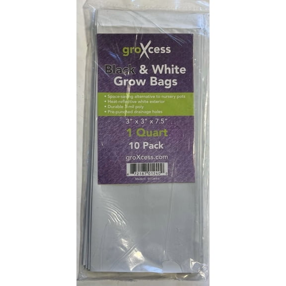 PURELY- Groxcess Black & White Grow Bags 3"X3"X7.5" 1 Quart / 10 Pack - Plant Gardening