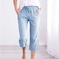 thumbnail image 2 of MLQIDK Blue Striped Capri Pants for Women Striped Capri Pants Knee Length High Waisted Lightweight Capris Dressy Casual Pedal Pushers with Pockets Blue 3XL, 2 of 7