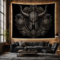 thumbnail image 6 of Horned Helmet with Bird Heads Inside a Shield, Dramatic Gothic Design for Helmet Art Lovers, Warrior Emblem Decor, Halloween Gift, Tapestry Wall Hanging for Bedroom and Den, 6 of 7