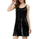 thumbnail image 1 of Vestido Mini Prom de Mujer INSPIRE CHIC con Brillo y Lentejuelas, Cuello en V, Tiras Ajustables, Negro XS, 1 of 8