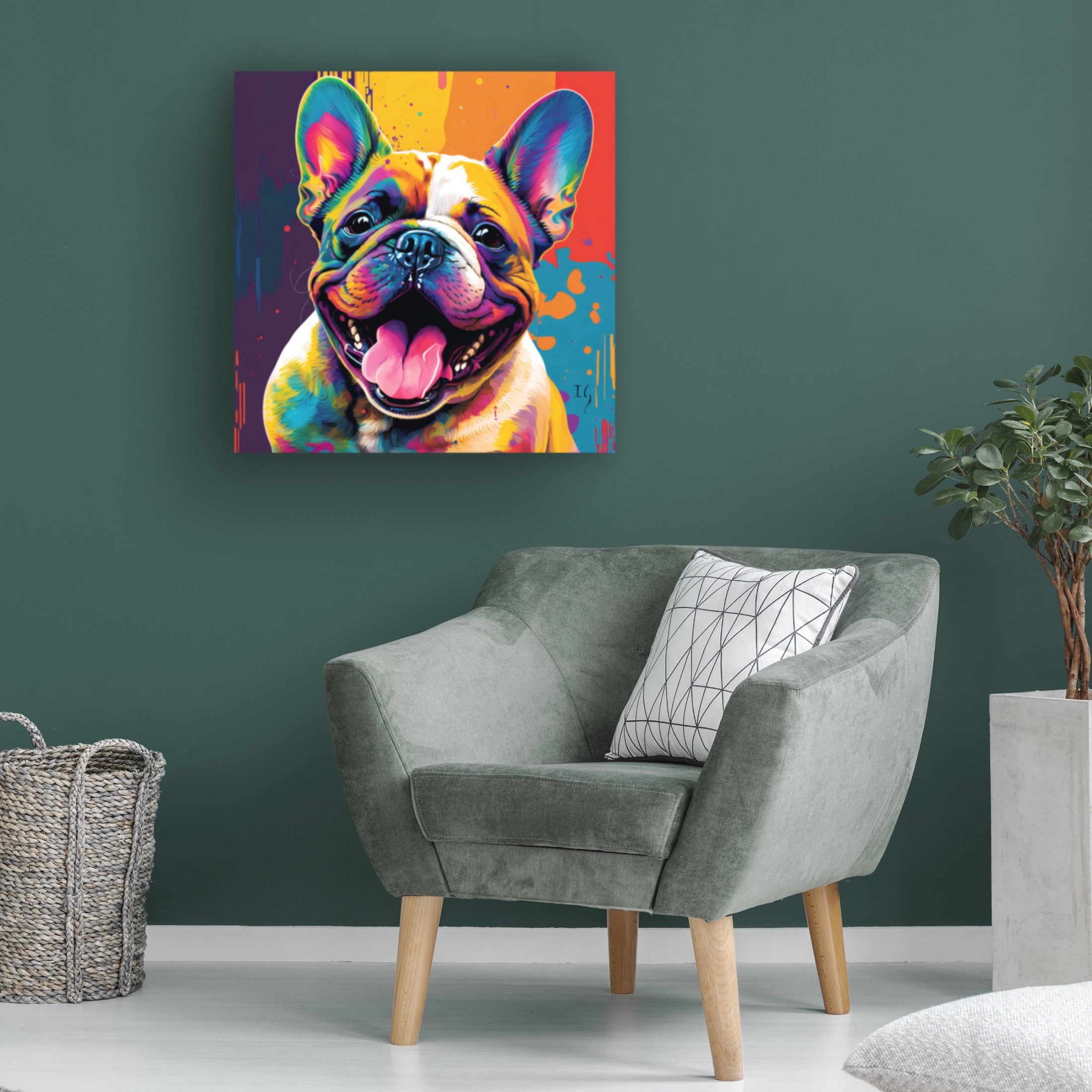 Canvas Wall Art - Ivan Guaderrama 'Vivid Bulldog Bliss' Wall Art for Living Room, Bedroom, or Office Décor by Trademark Fine Art - 24 x 24 Inches