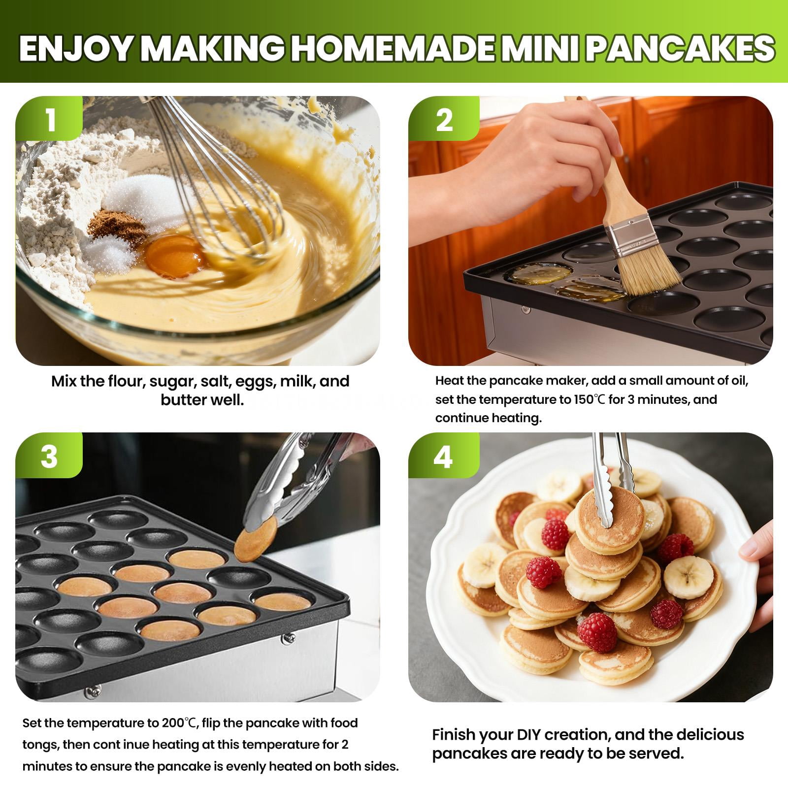 110V 900W Dutch Muffin Waffle Baker, 25PCS Mini Pancake Maker with Adjustable Temperature 50-300°C, Dorayaki Maker for Kids Snacks