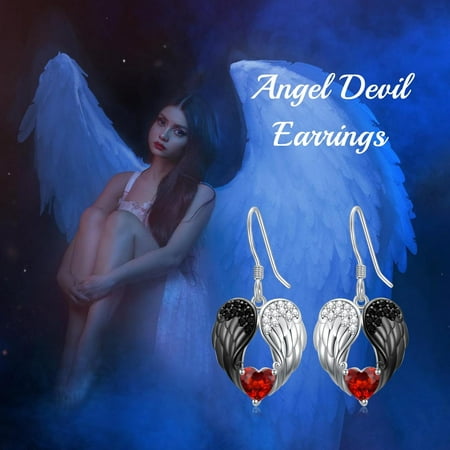 SISGEM Angel Devil Wings Earrings 925 Sterling Silver Dangle Earrings Demon Angel Love Wings Black and White Earrings Birthday Jewelry Gifts for Women