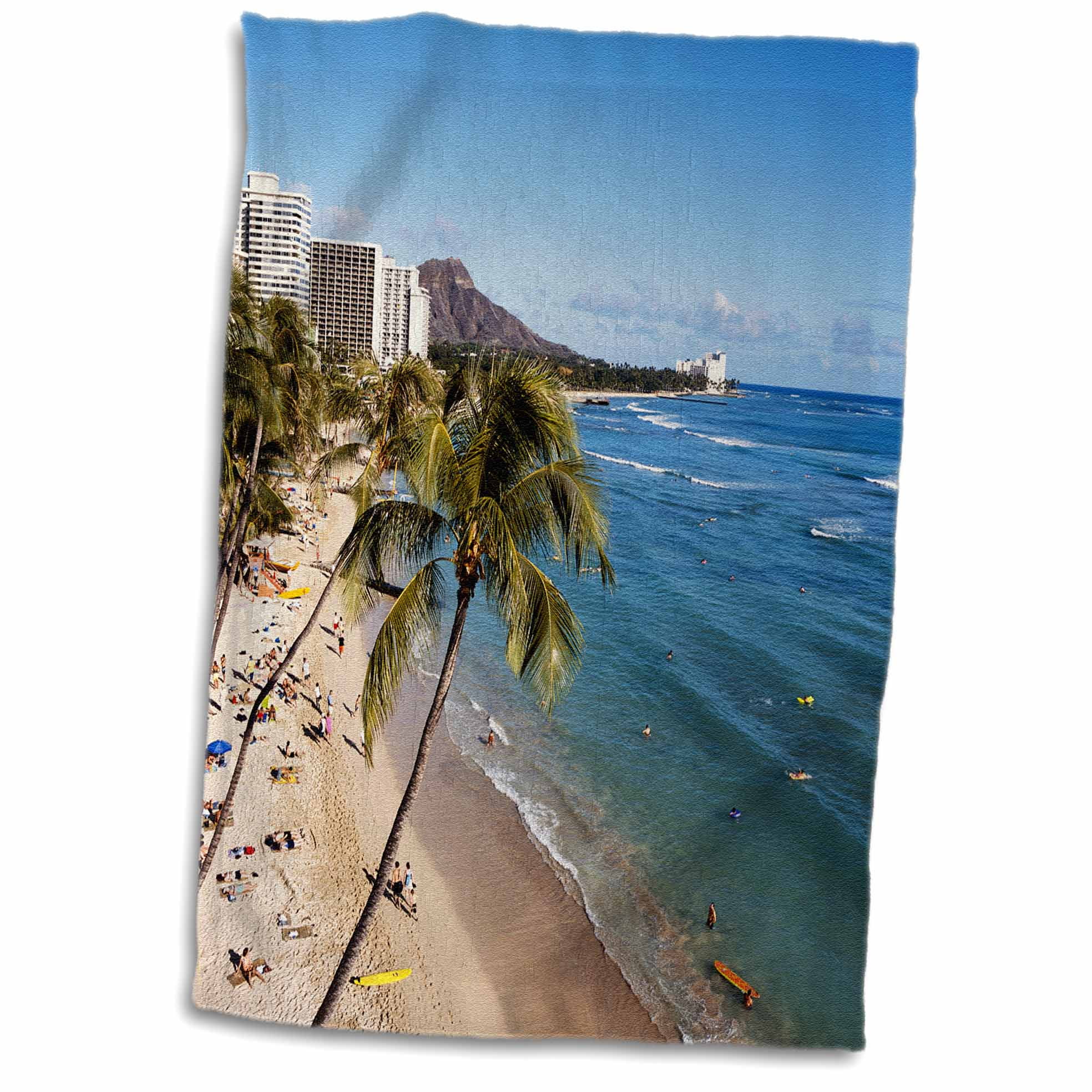 3dRose Hawaii Islands, Oahu, Waikiki, View of Waikiki Beach Towel, 15