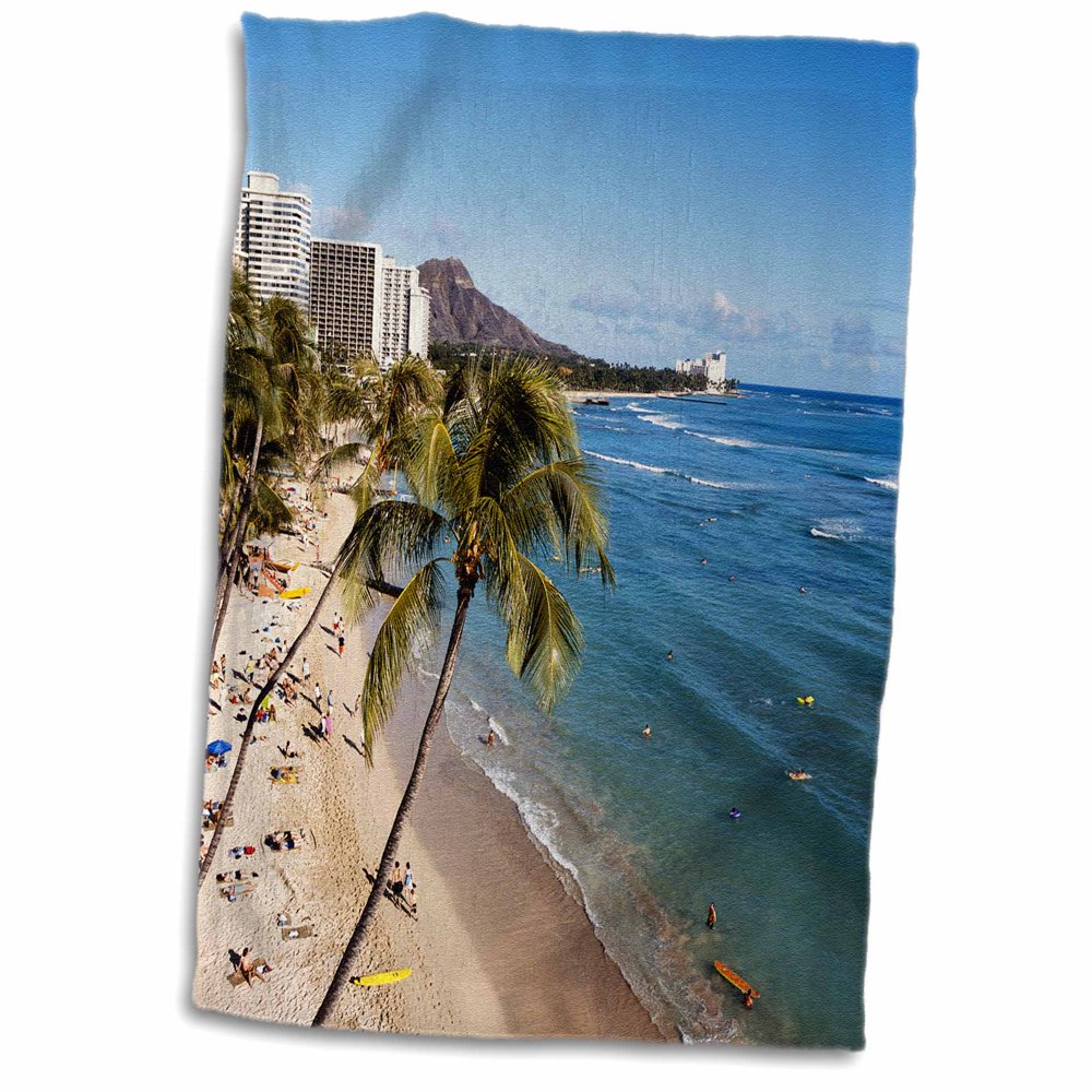 3dRose Hawaii Islands, Oahu, Waikiki, View of Waikiki Beach Towel, 15
