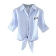 thumbnail image 2 of Oversized Tshirts for Women, Fashion Casual Turn-down Collar Short Sleeve Button Shirt, Blue S, 2 of 3